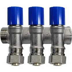 Lage Kosten Verdeler met afsluitkraan en knelkoppelingen 3/4MF - 2x16mm blauw