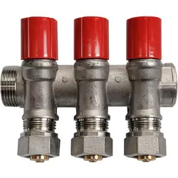 Dagaanbieding Verdeler met afsluitkraan en knelkoppelingen 3/4MF - 3x16mm rood