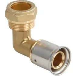 Henco pers kniekoppeling 90° knel messing 22x26mm Aanbieding