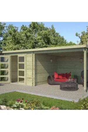 Blokhut Manuel 280 + 340 x 295 cm groen geïmpregneerd Beperkte Voorraad