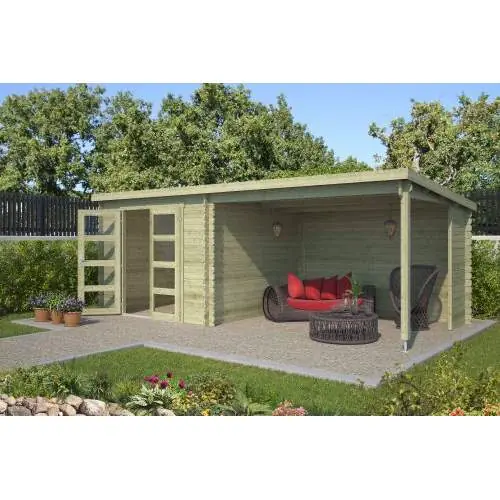 Blokhut Manuel 280 + 340 x 295 cm groen geïmpregneerd Beperkte Voorraad