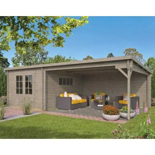 Blokhut Anton 300 + 400 x 400 cm grijs geïmpregneerd Flitsaanbieding