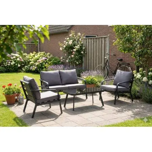 Loungeset zwart aluminium Dominica Beperkt Aanbod