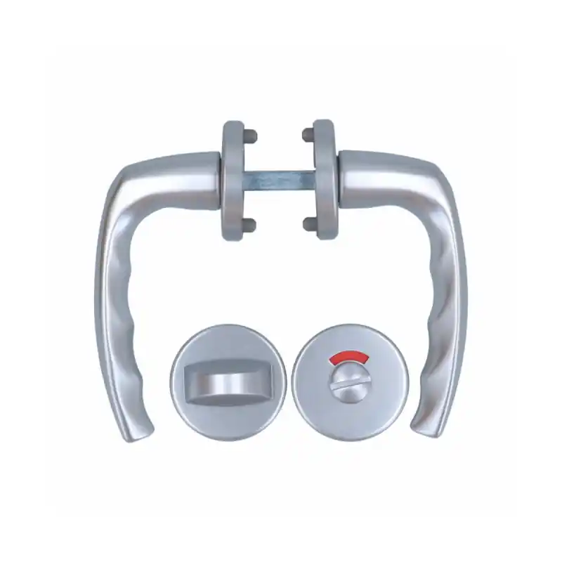 Hoppe Atlanta deurkruk op rozet 52 mm met WC garnituur aluminium Gratis Retour