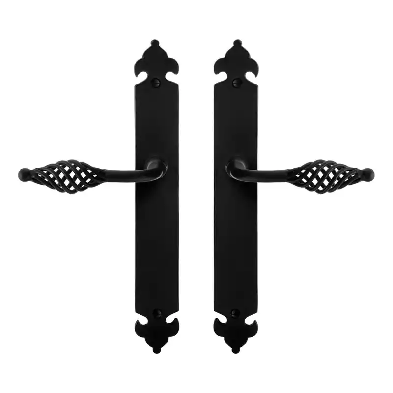 GPF6265.60 smeedijzer zwarte deurkruk Tane op langschild, 291x41x4mm Speciale Aanbieding