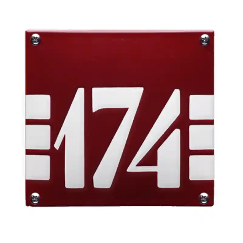 Huisnummer emaille ‘ArtDeco‘ rood, 150 x 140 mm Exclusieve Aanbieding