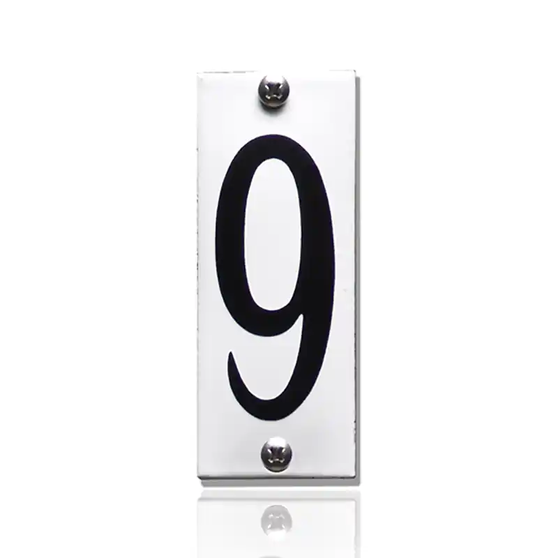 Huisnummer 9 emaille wit, 40 x 100 mm Speciale Aanbieding