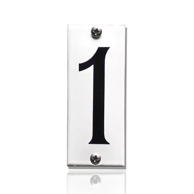 Emaille huisnummer 1 wit, 40 x 100 mm Favoriet