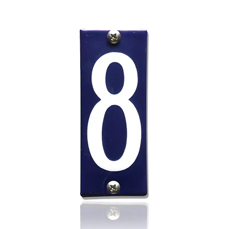 Nieuw Huisnummer 8 emaille blauw, 40 x 100 mm