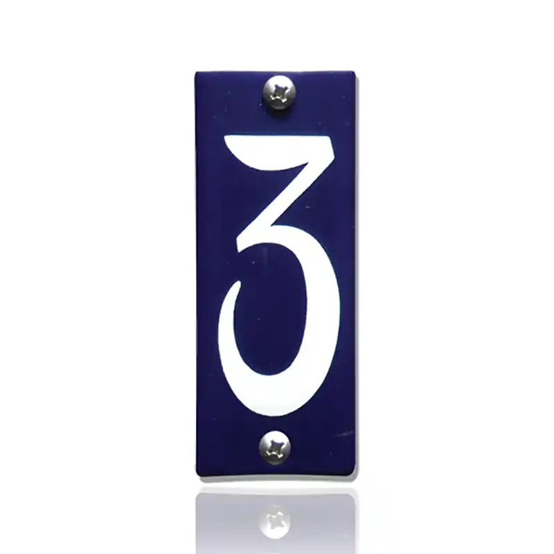 Huisnummer 3 emaille blauw, 40 x 100 mm Fabrieksprijs