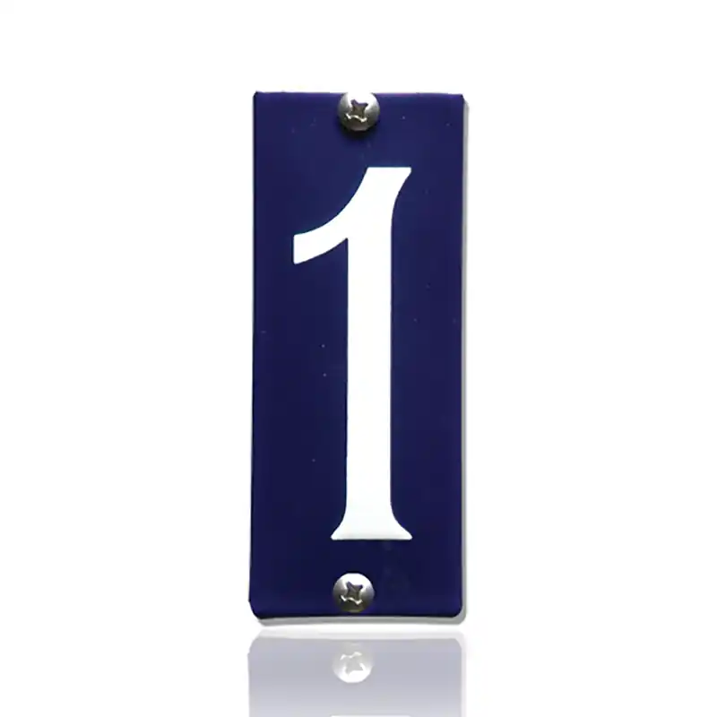 Emaille huisnummer 1 blauw, 40 x 100 mm Gereduceerde Prijs