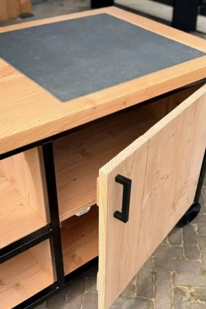 Buitenkeuken Douglas en staal met opbergkast en Keramische tegel - Lengte 150 cm Bestel Nu