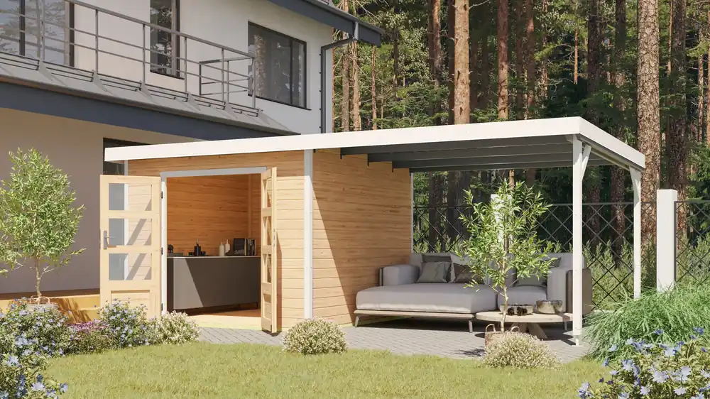 Tuinhuis Pluto A met Overkapping Blank-Wit 571 x 271 cm Snelle Levering