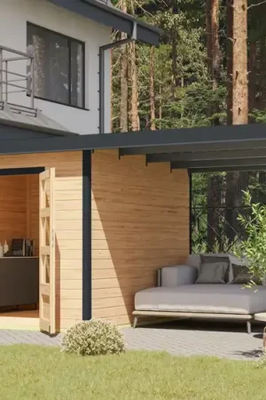 Uitverkoop Tuinhuis Pluto A met Overkapping Blank-Antraciet 571 x 271 cm