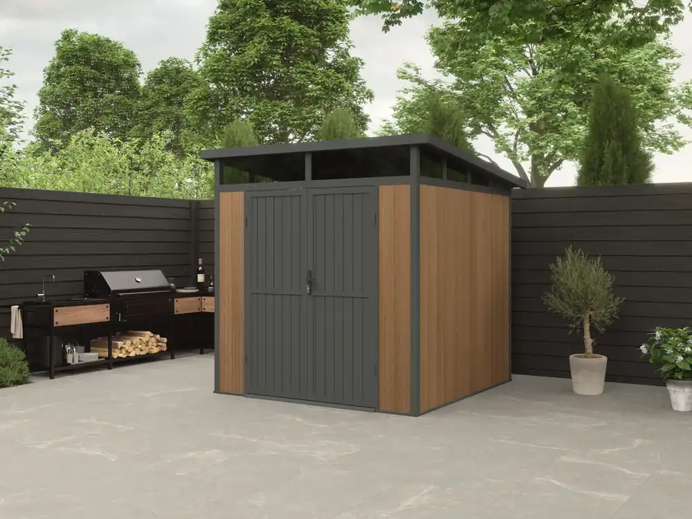 Blokhut Composiet Modern Teak 215 x 215 cm Snelle Levering
