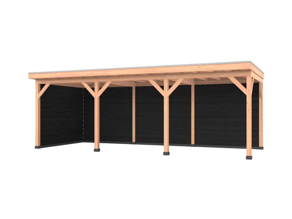 Douglas overkapping, 750 x 300, met zwarte achterwand en zijwand, Westwood Comfort Premium