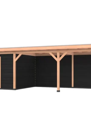 Superprijs Douglas overkapping, 900 x 300, met zwarte schuur en achterwand, Westwood Comfort