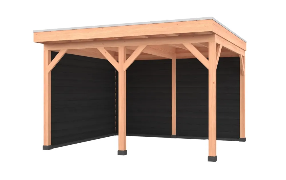 Gratis Retour Douglas overkapping, 400 x 350, met achterwand en zijwand, Westwood Comfort Zwart