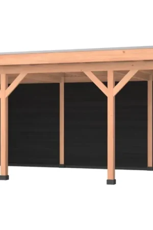 Douglas overkapping, 750 x 350, met zwarte achterwand en twee zijwanden, Westwood Comfort Beperkt Aanbod