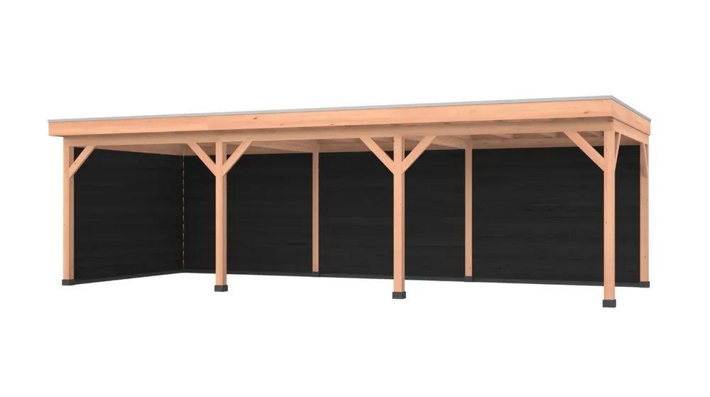 Beperkte Voorraad Douglas overkapping, 900 x 350, met zwarte achterwand en zijwand, Westwood Comfort