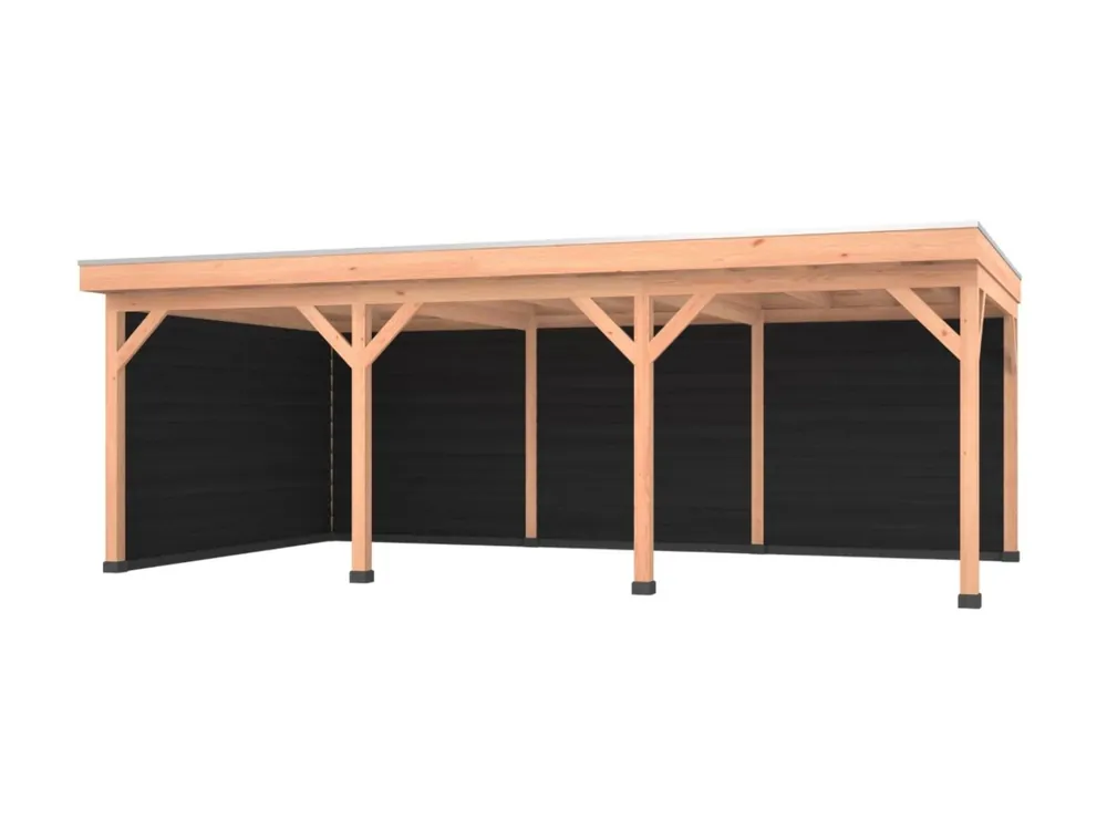 Douglas overkapping, 750 x 400, met zwarte achterwand en zijwand, Westwood Comfort Gecertificeerd