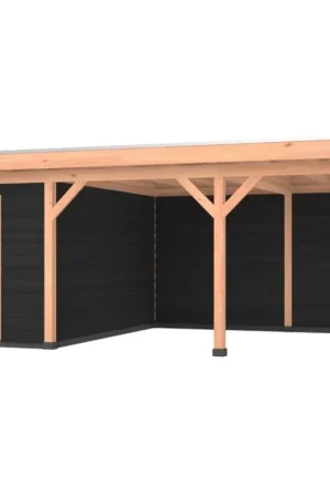 Bestel Nu Douglas overkapping, 750 x 400, met zwarte schuur en achterwand, Westwood Comfort