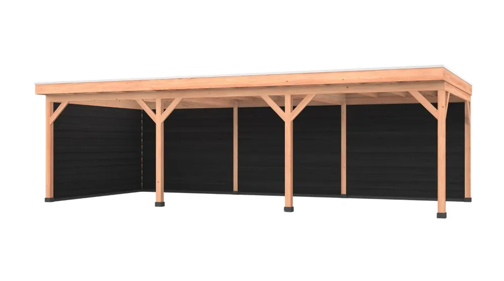Beste Prijs Douglas overkapping, 900 x 400, met zwarte achterwand en zijwand, Westwood Comfort
