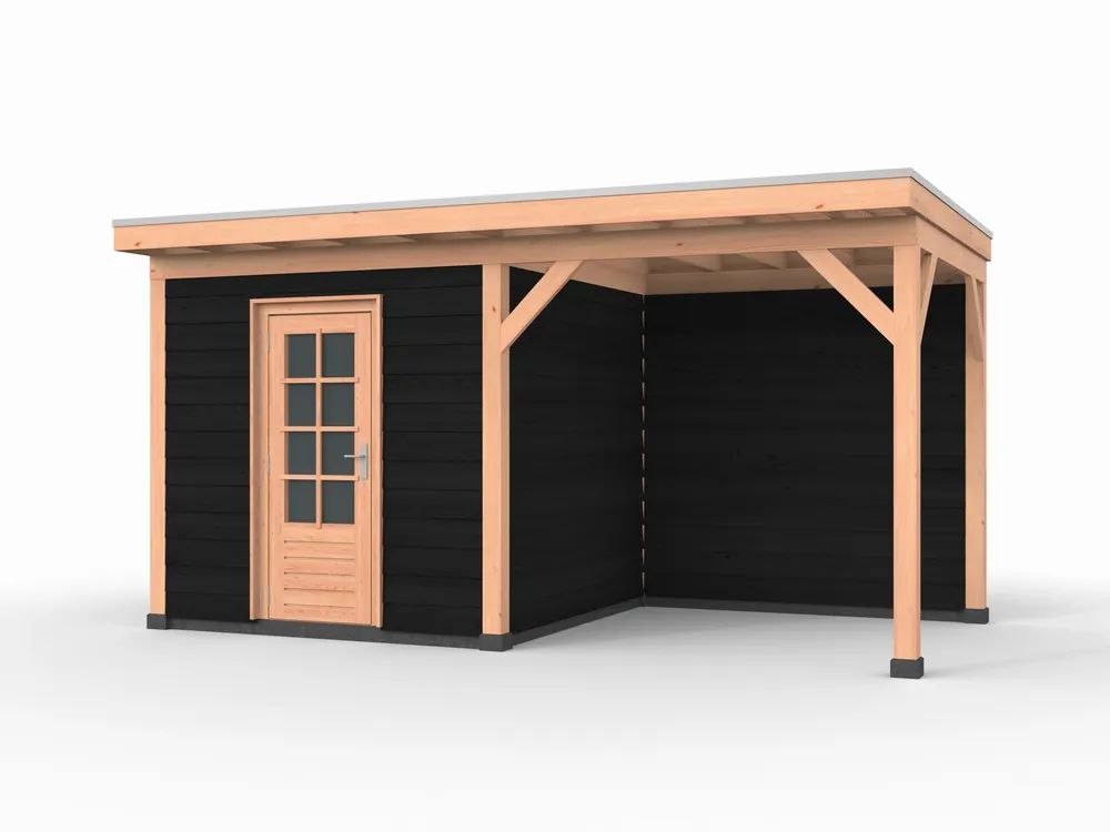Douglas overkapping, 500 x 250, met schuur en achterwand, Westwood Comfort Zwart Gratis Retour