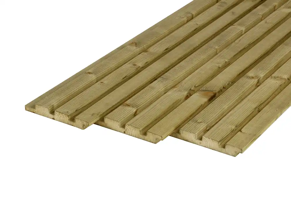 Gereduceerde Prijs Vuren Rhombusprofiel 2.2 x 14 cm (22 x 140 mm) Triple Groen Geïmpregneerd - Lengte 300 cm