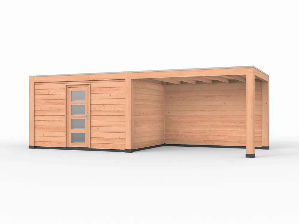 Must-Have Douglas overkapping, 750 x 300, met schuur en achterwand, Westwood Modern