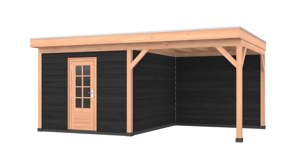 Douglas overkapping, 600 x 350, met zwarte schuur en achterwand, Westwood Comfort Rechtstreeks Van De Fabrikant