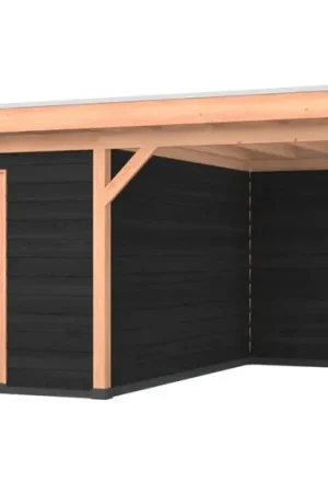 Hoge Kwaliteit Douglas overkapping, 600 x 400, met zwarte schuur en achterwand, Westwood Comfort
