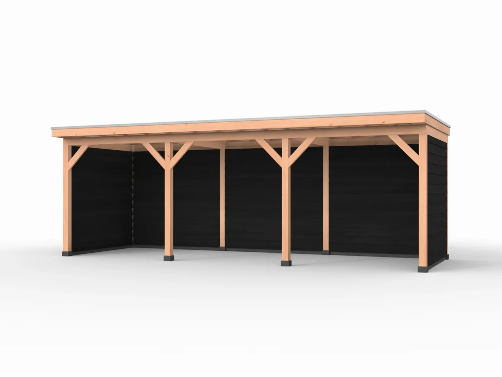 Direct Beschikbaar Douglas overkapping, 750 x 250, met zwarte achterwand en twee zijwanden, Westwood Comfort
