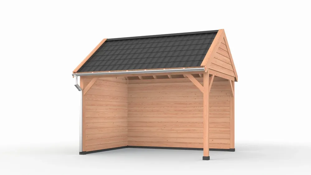 Betaalbaar Douglas overkapping zadeldak, 400 x 300, met achterwand en zijwand, Westwood Comfort