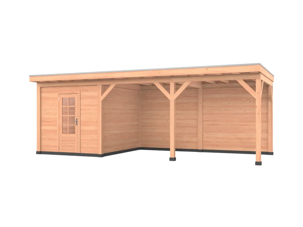 Tijdelijk Beschikbaar Douglas overkapping, 750 x 300, met schuur en achterwand, Westwood Comfort