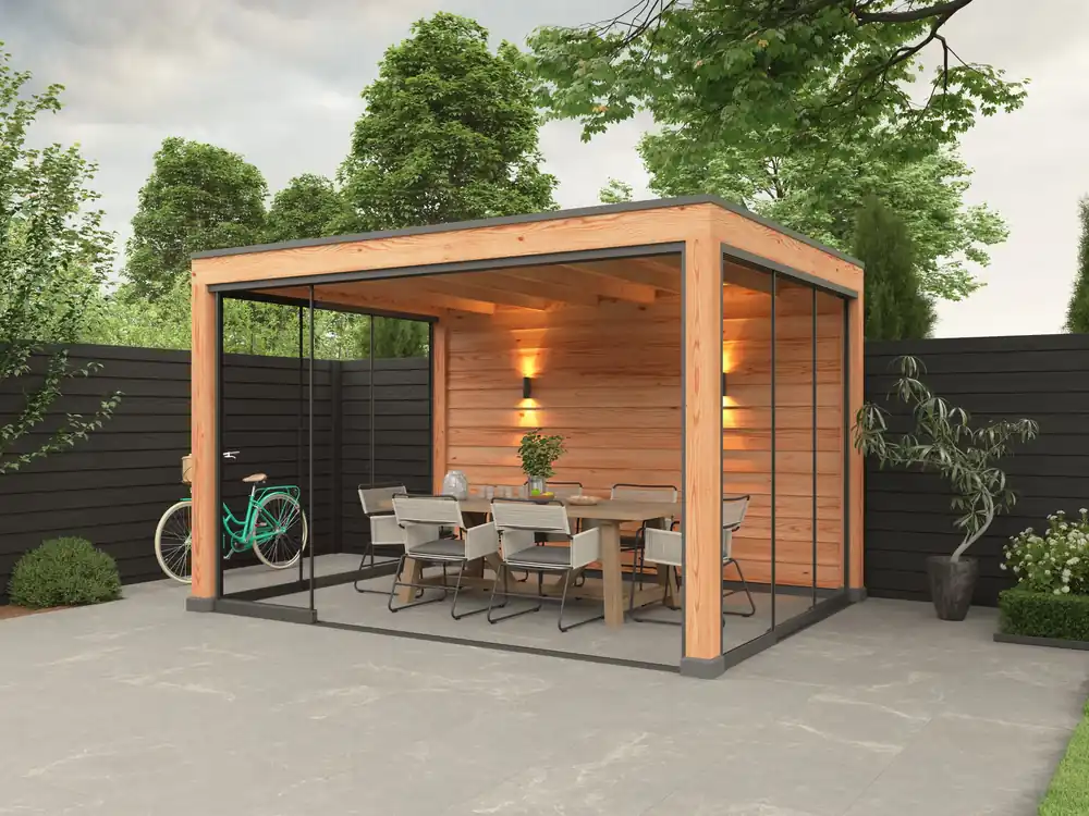 Express Levering Douglas overkapping, 400 x 300, met schuur, Westwood Elegant