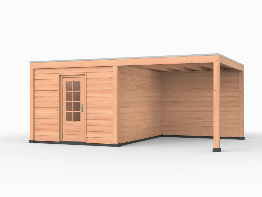 Douglas overkapping, 600 x 400, met achterwand en schuur, Westwood Elegant Seizoensaanbieding