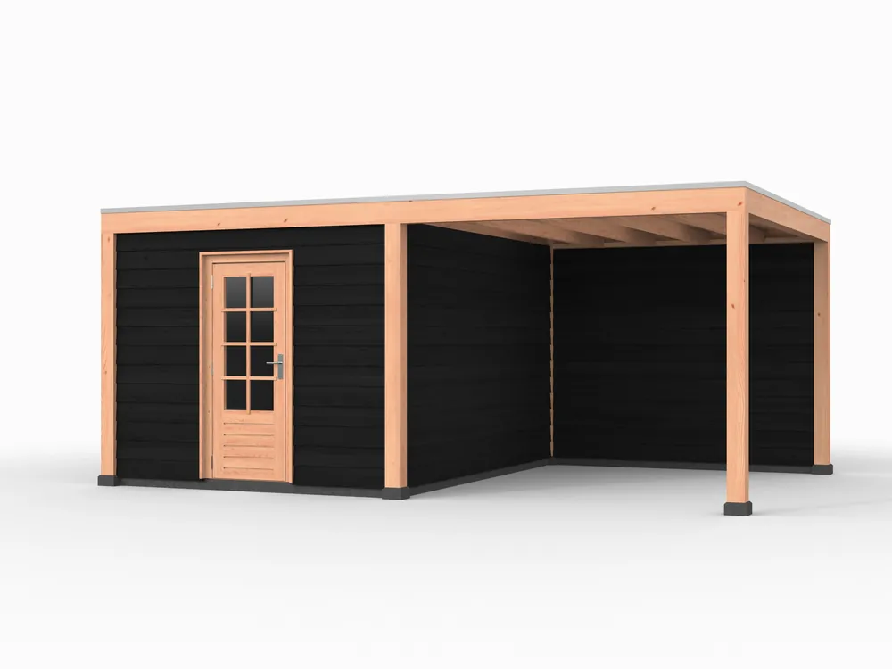 Goedkoop Douglas overkapping, 600 x 400, met achterwand en schuur, Westwood Elegant zwart