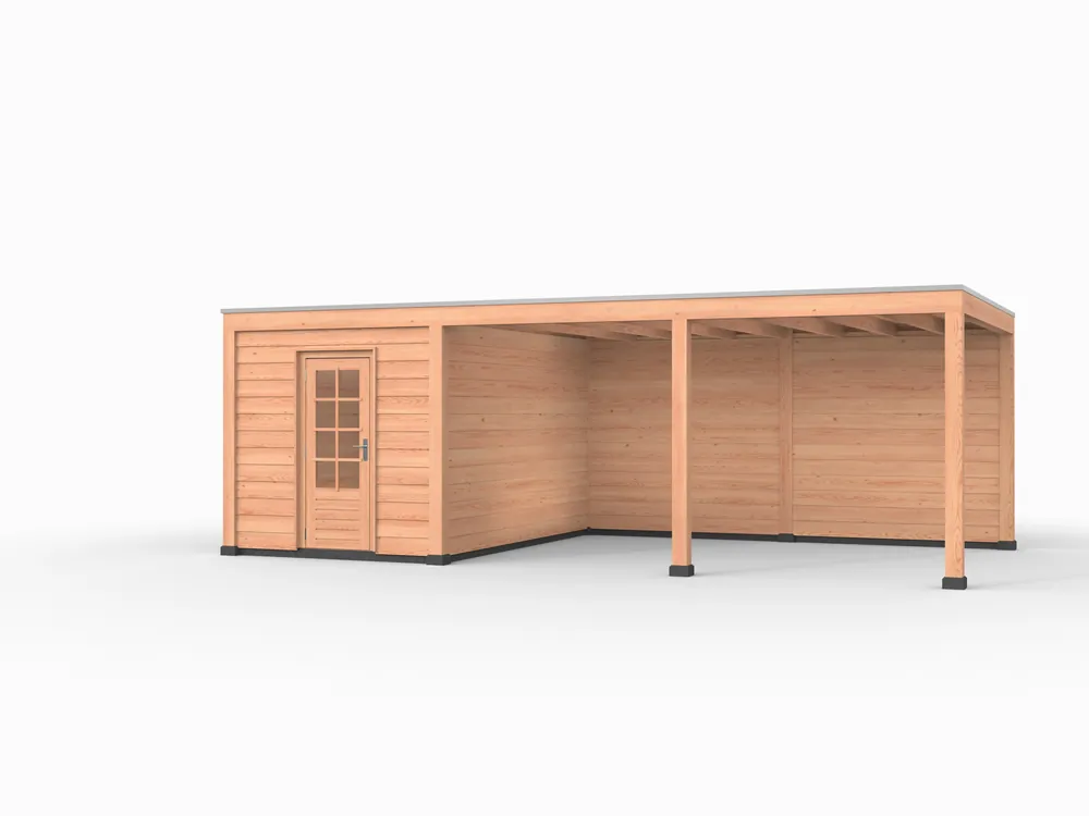 Gecertificeerd Douglas overkapping, 750 x 400, met achterwand en schuur, Westwood Elegant