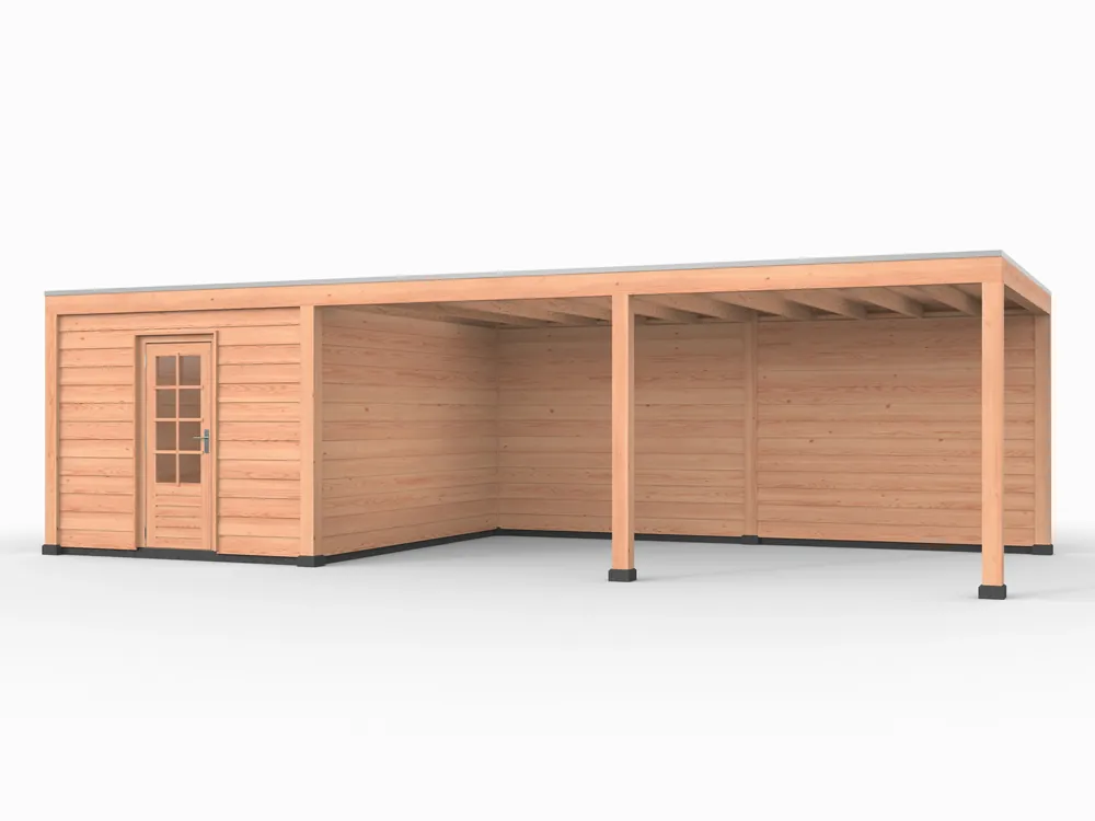 Douglas overkapping, 900 x 400, met achterwand en schuur, Westwood Elegant Weekendaanbieding