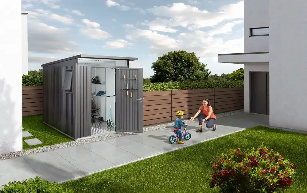 Biohort berging avantgarde met enkele deur donkergrijs, 260 x 260 x 218 cm, A6 Veilige Betaling