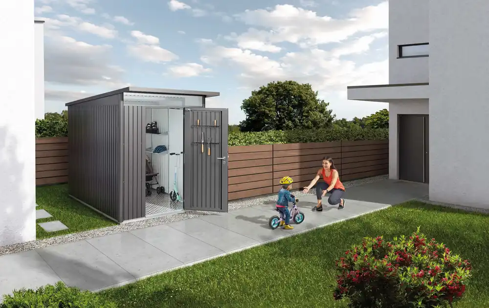 Biohort Berging Avantgarde met enkele deur kwartsgrijs, 260 x 260 x 218 cm, A6 Veilige Betaling