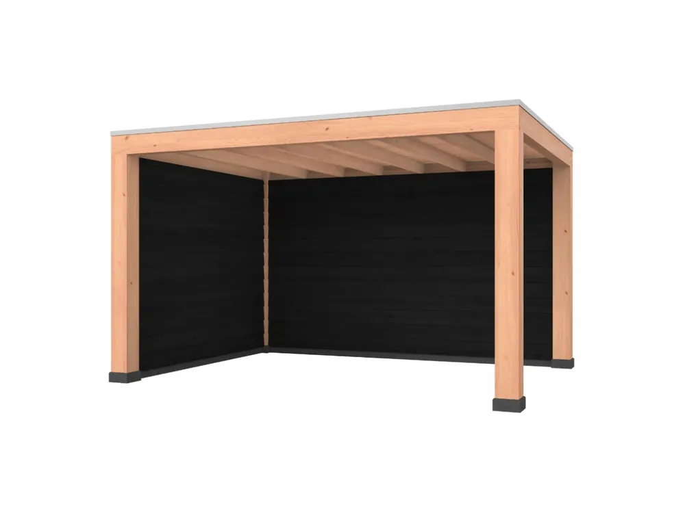 Douglas overkapping, 400 x 300, met achterwand en zijwand, Westwood Robuust zwart Hoge Kwaliteit