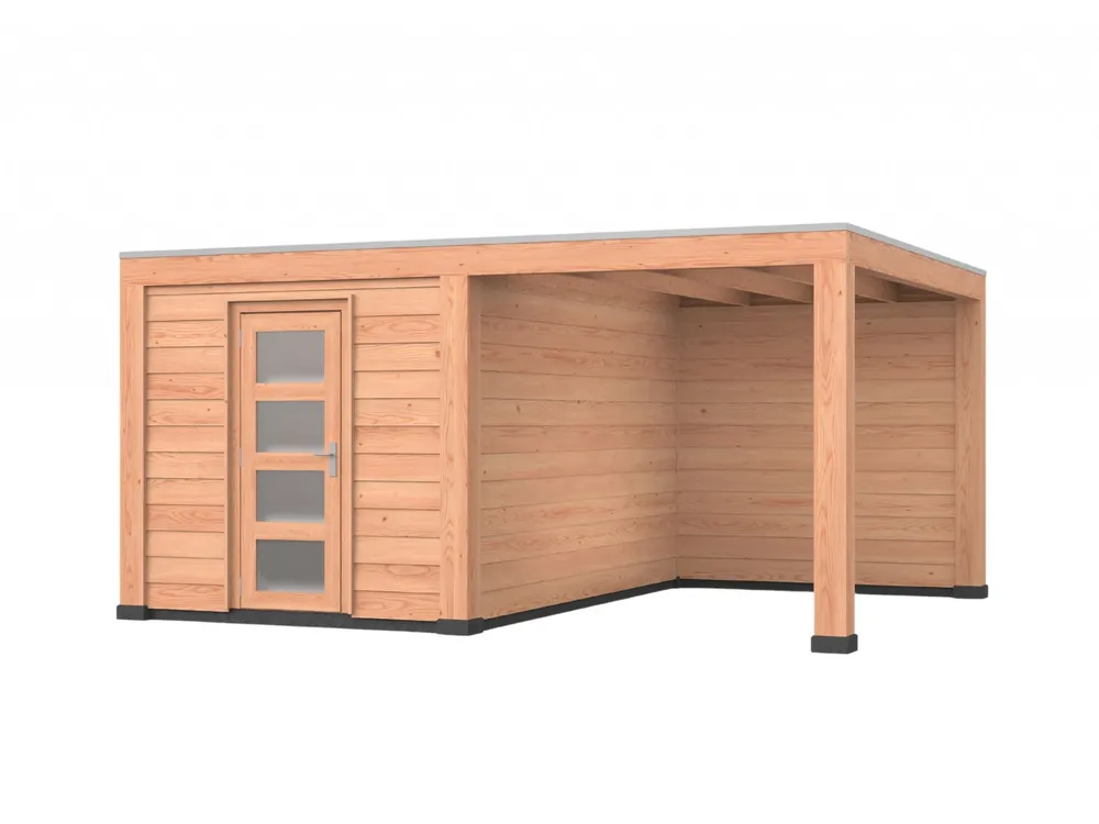 Bestel Nu Douglas overkapping, 500 x 400, met achterwand en schuur, Westwood Robuust