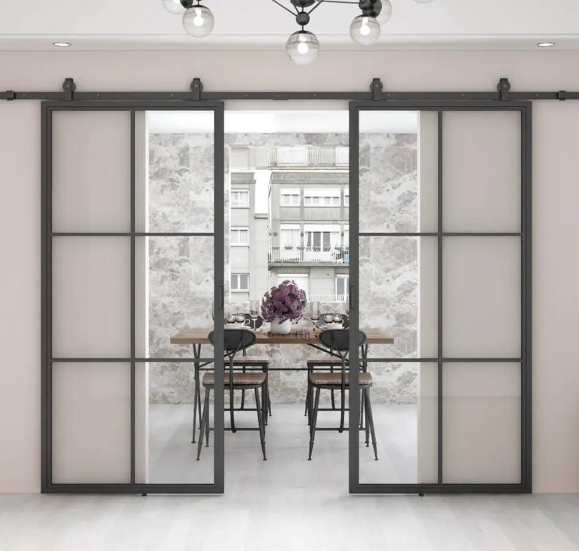 Dubbele Stalen schuifdeur 6 vaks – helder glas Flitsaanbieding