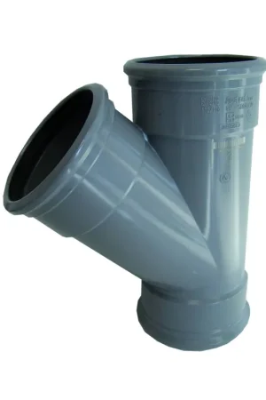 Aanbieding PVC verloop T-stuk 45 graden 200 x 125 mm 3x manchet