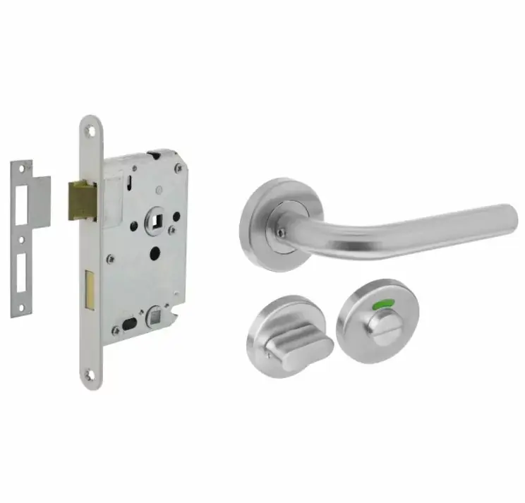 Superprijs Intersteel deurbeslag set WC-Slot 63/8 mm wit + deurklink recht rvs + wc-sluiting