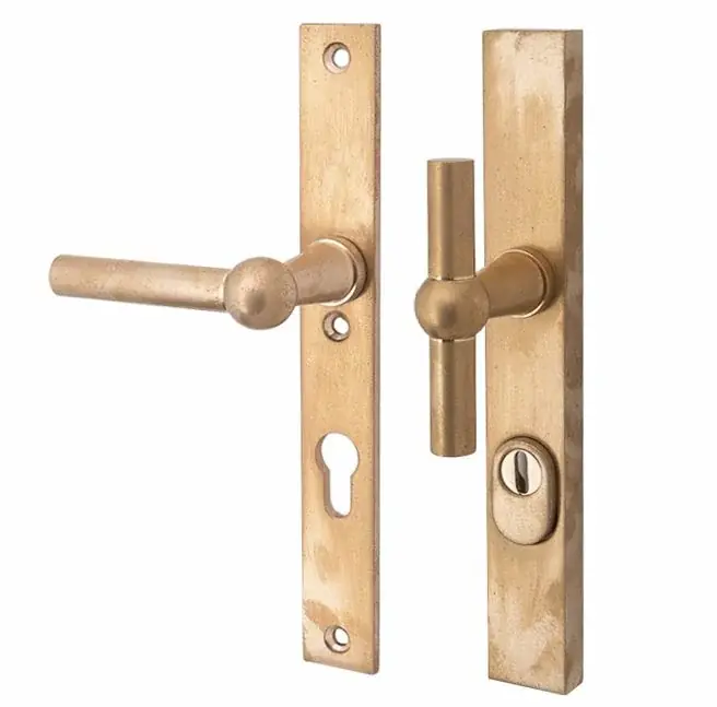 SKG3 PC55 knop/kruk op smalschild Chemin de fer links + kerntrekbeveiliging messing antiek Lage Prijs