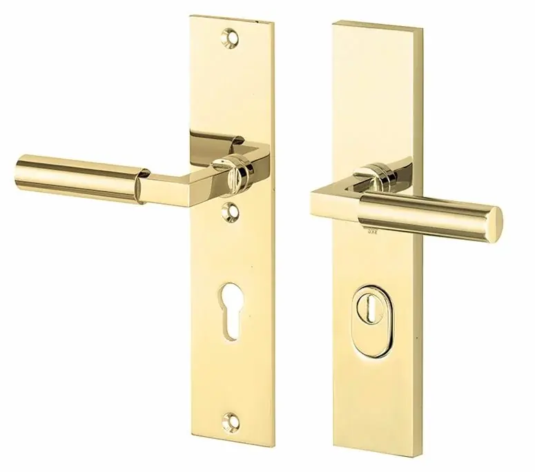 Uitverkoop SKG3 PC72 kruk/kruk op schild Bauhaus links + kerntrekbeveiliging messing ongelakt