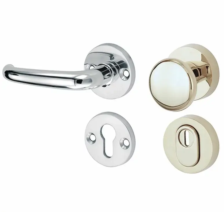 SKG3 knop/kruk op rozet Halfsabel links + kerntrekbeveiliging glans nikkel/glans chroom Lage Prijs